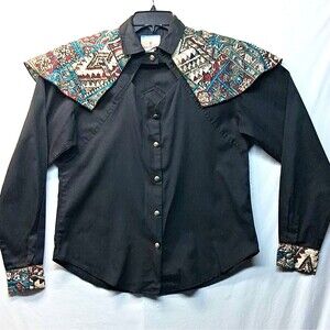 Back at the Ranch Womens S Black Western Aztec Cotton Button-Up Shirt Cowgirl